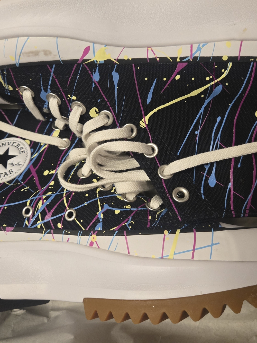 Converse Black Canvas Kids High-Top Sneakers with Pink, Blue & Yellow Splash